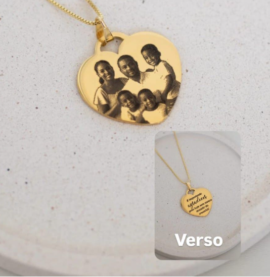 Fotogravação coração com frase no verso